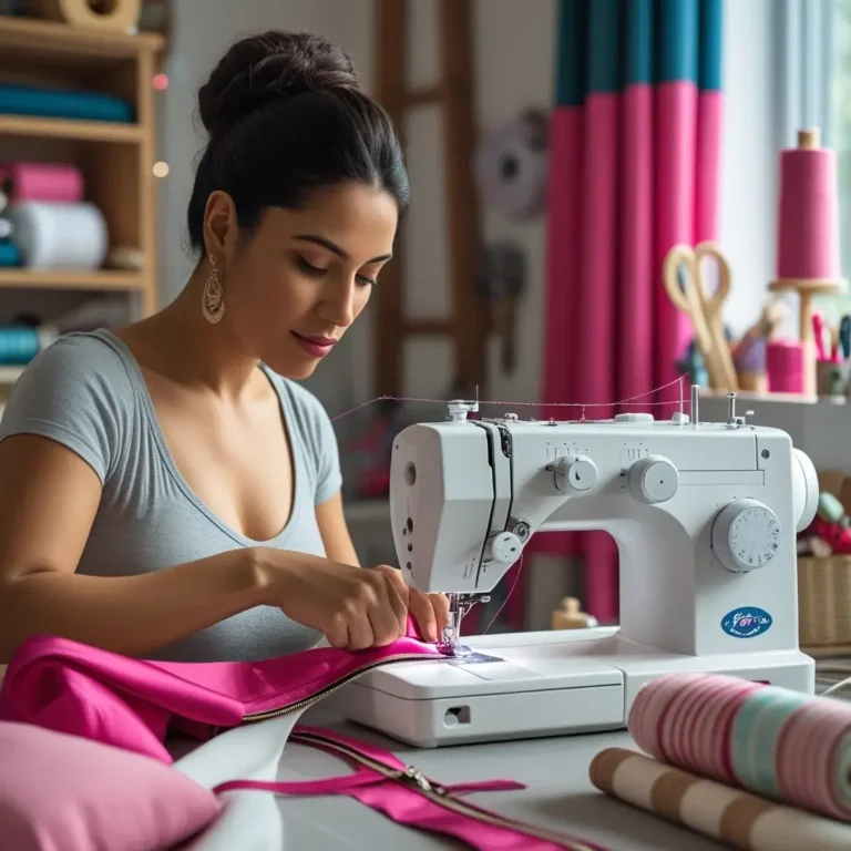 Mujer cosiendo cremalleras correctamente